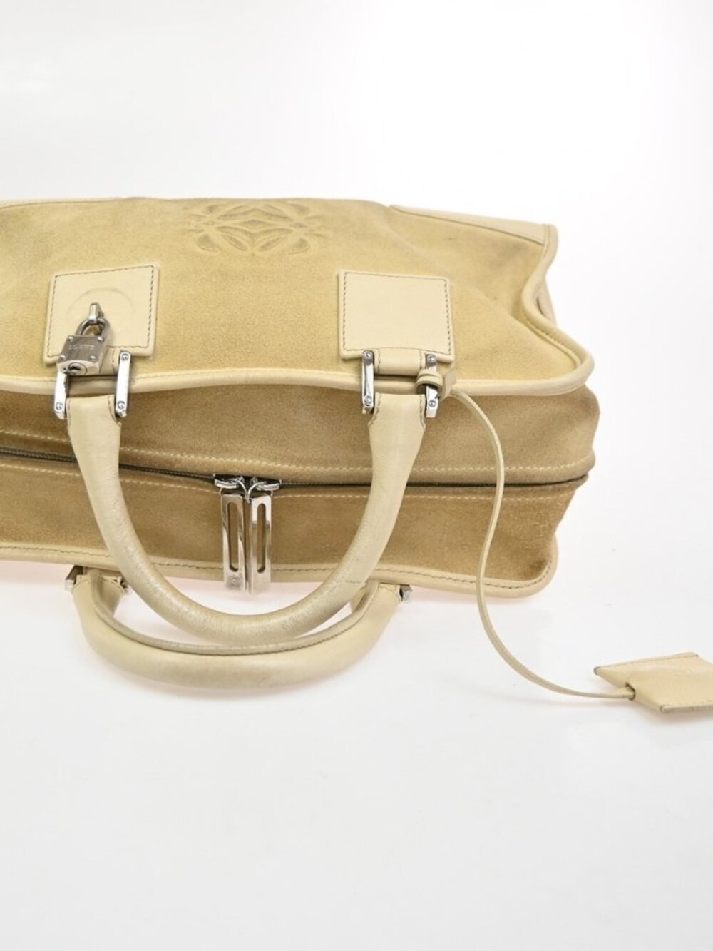 LOEWE Anagram logo Amazona 28 Handbag Suede Leather Beige Spain SHW 38CA785 - Picture 5 of 16